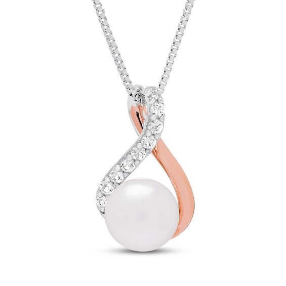 Cultured Pearl Necklace Sterling Silver & 10K Rose Gold 18"