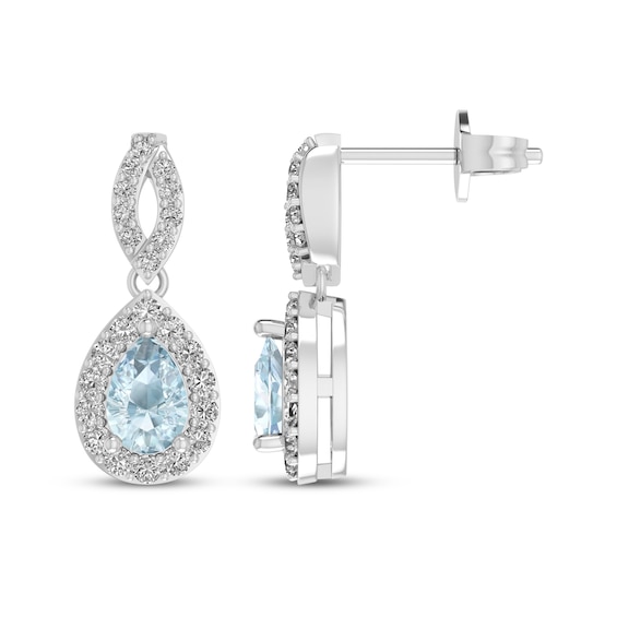Pear-Shaped Aquamarine & White Lab-Created Sapphire Dangle Earrings Sterling Silver
