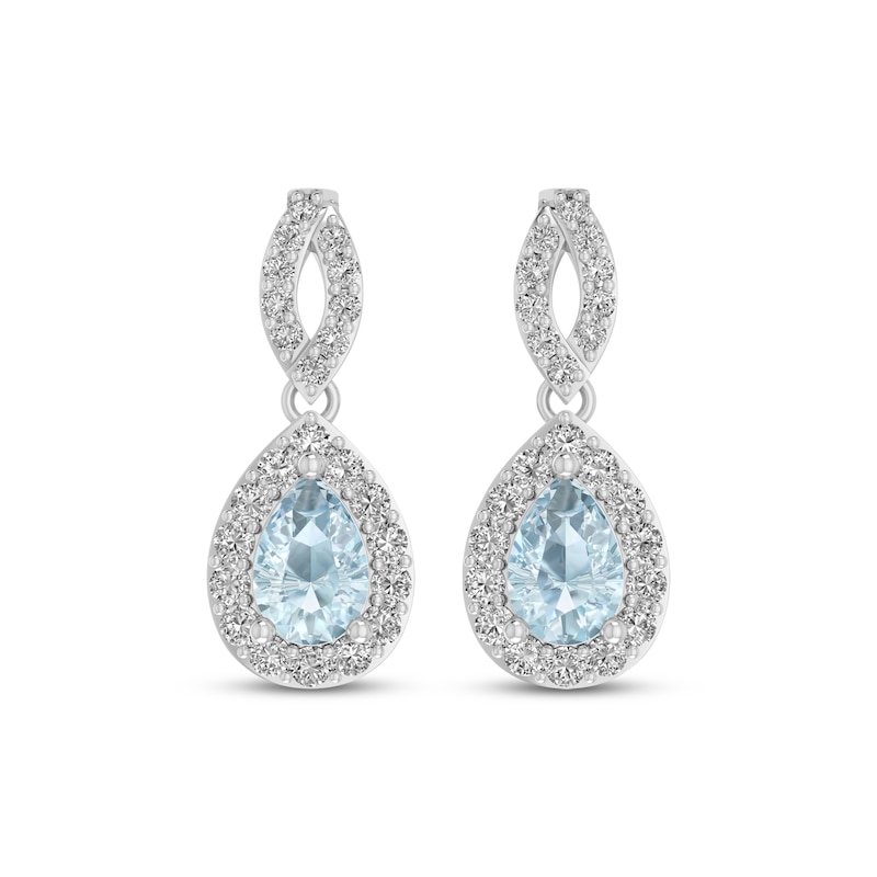Main Image 2 of Pear-Shaped Aquamarine & White Lab-Created Sapphire Dangle Earrings Sterling Silver