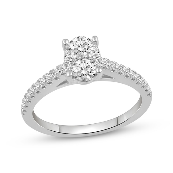 Multi-Diamond Oval Engagement Ring 3/4 ct tw 10K White Gold