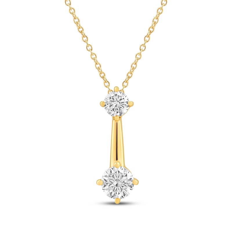 Main Image 1 of Milestones Lab-Grown Diamond Two-Stone Drop Necklace 1/4 ct tw 10K Yellow Gold 18"