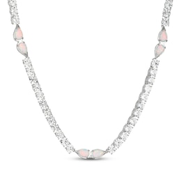 Pear-Shaped Lab-Created Opal & White Lab-Created Sapphire Necklace Sterling Silver 18"