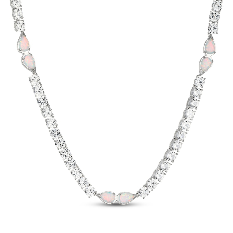 Main Image 1 of Pear-Shaped Lab-Created Opal & White Lab-Created Sapphire Necklace Sterling Silver 18"