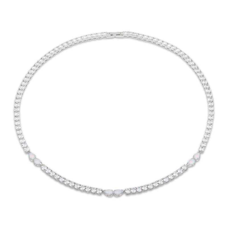 Main Image 2 of Pear-Shaped Lab-Created Opal & White Lab-Created Sapphire Necklace Sterling Silver 18"