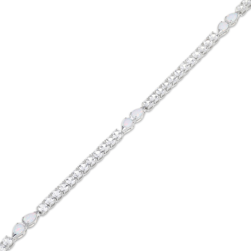 Main Image 3 of Pear-Shaped Lab-Created Opal & White Lab-Created Sapphire Necklace Sterling Silver 18"