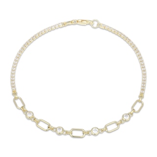 STUDIO BY KAY White Lab-Created Sapphire Half-and-Half Chain Bracelet 24K yellow gold vermeil Sterling Silver 7.25"