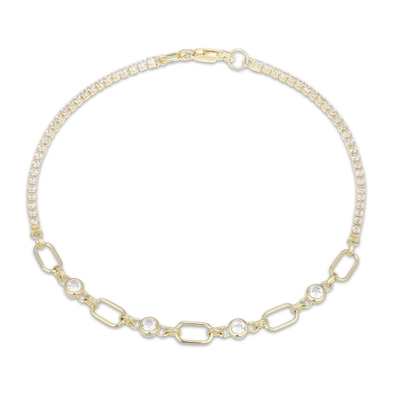 STUDIO BY KAY White Lab-Created Sapphire Half-and-Half Chain Bracelet Sterling Silver 7.25"