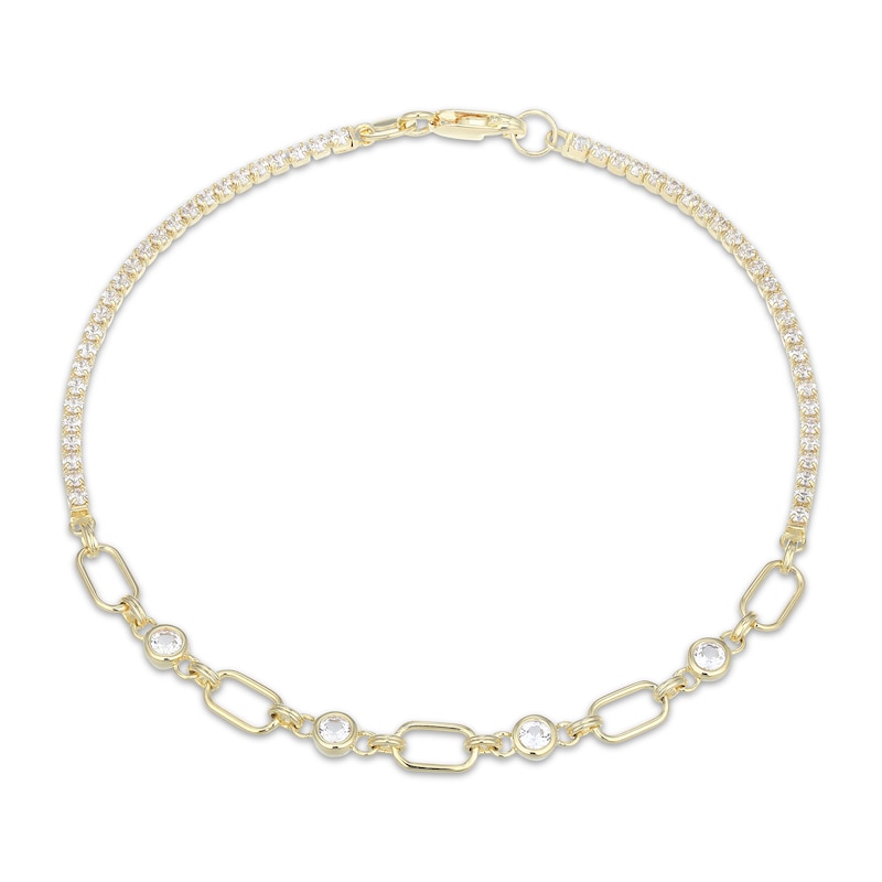 Main Image 1 of STUDIO BY KAY White Lab-Created Sapphire Half-and-Half Chain Bracelet Sterling Silver 7.25"