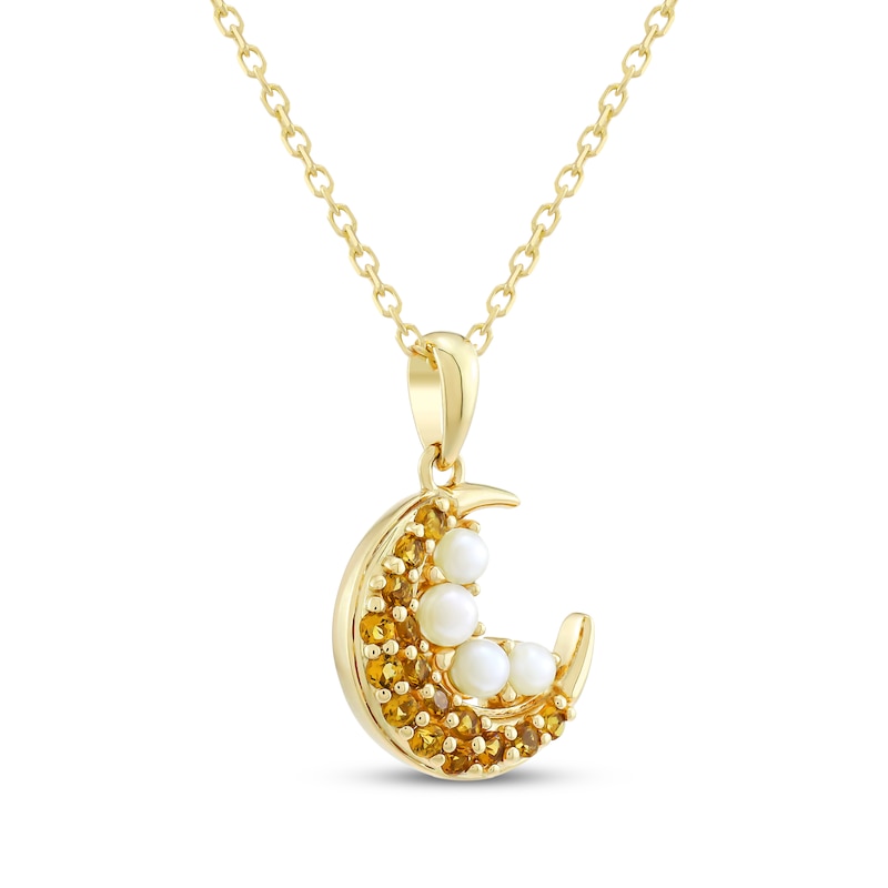 Main Image 2 of STUDIO BY KAY Citrine & Cultured Pearl Cluster Crescent Moon Necklace 24K Yellow Gold Vermeil Sterling Silver 18"