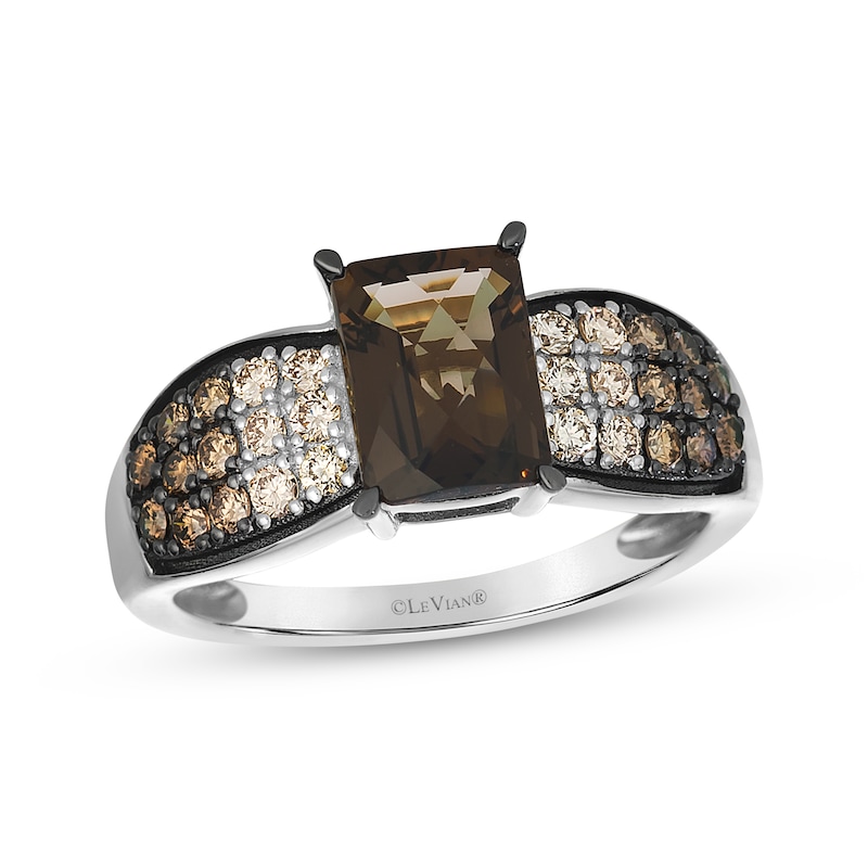Main Image 1 of Le Vian Desert Diamonds Emerald-Cut Chocolate Quartz Ring 1/2 ct tw 14K Vanilla Gold