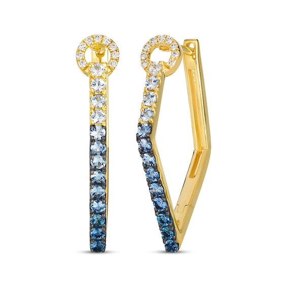 Le Vian Vanilla Sapphire & Denim Ombré Sapphire Geometric Hoop Earrings 1/10 ct tw Diamonds 14K Honey Gold