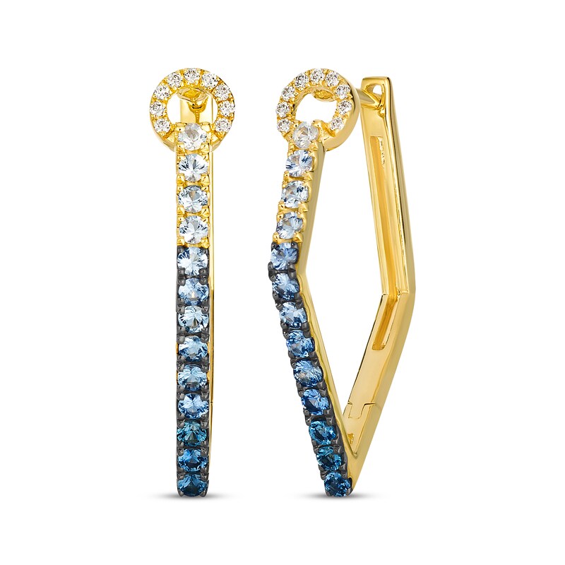 Main Image 1 of Le Vian Vanilla Sapphire & Denim Ombré Sapphire Geometric Hoop Earrings 1/10 ct tw Diamonds 14K Honey Gold