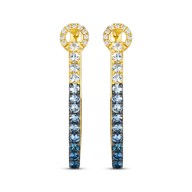 Main Image 2 of Le Vian Vanilla Sapphire & Denim Ombré Sapphire Geometric Hoop Earrings 1/10 ct tw Diamonds 14K Honey Gold