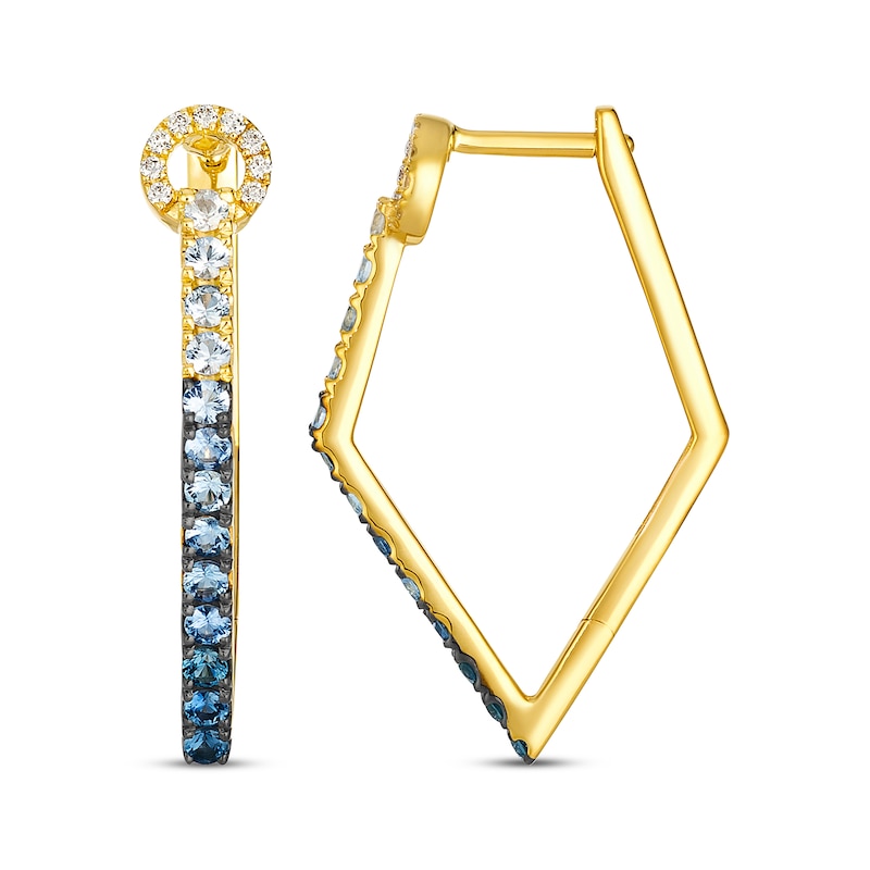 Main Image 3 of Le Vian Vanilla Sapphire & Denim Ombré Sapphire Geometric Hoop Earrings 1/10 ct tw Diamonds 14K Honey Gold