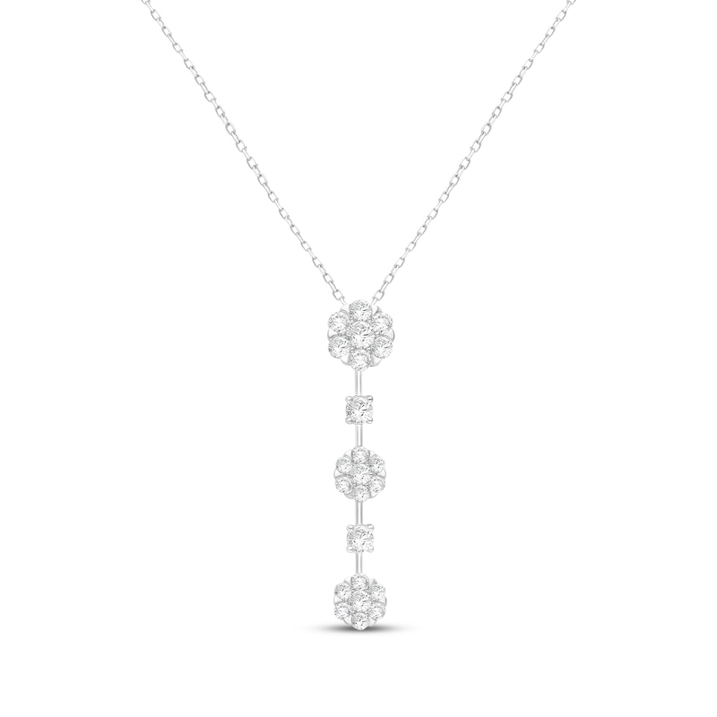Main Image 1 of KAY Lab-Grown Diamonds Three-Flower Drop Necklace 1-1/2 ct tw 10K White Gold 18"