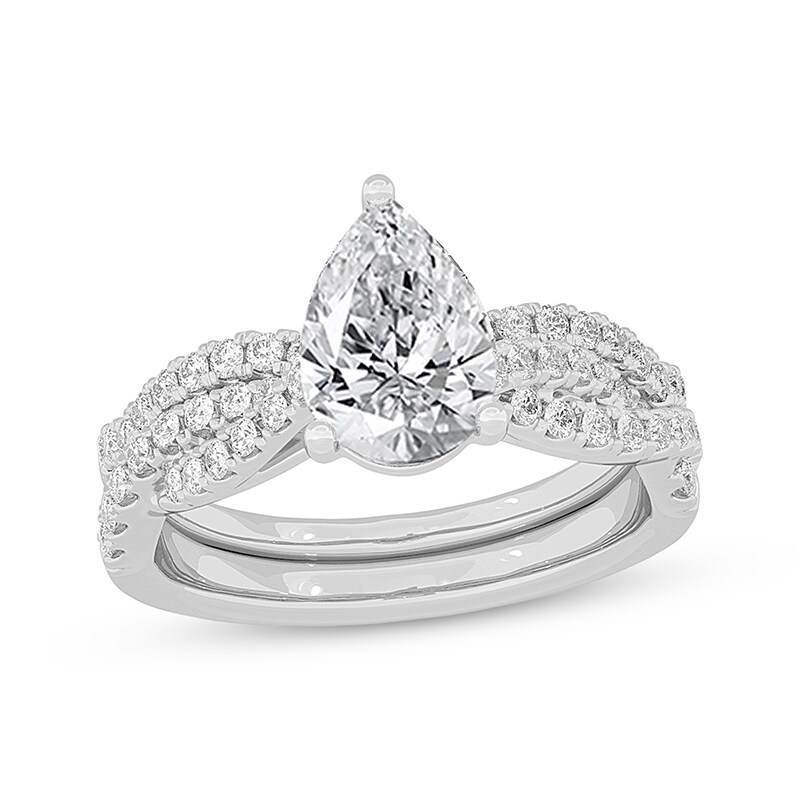 Main Image 1 of Now + Forever Lab-Grown Diamonds Pear-Shaped Twist Shank Bridal Set 2 ct tw 14K White Gold