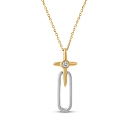 KAY Lab-Grown Diamonds Round-Cut Solitaire Cross Necklace 1/10 ct tw 10K Two-Tone Gold 18"