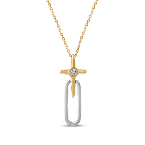 KAY Lab-Grown Diamonds Round-Cut Solitaire Cross Necklace 1/10 ct tw 10K Two-Tone Gold 18"