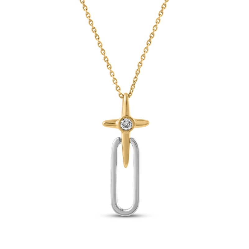 Main Image 1 of KAY Lab-Grown Diamonds Round-Cut Solitaire Cross Necklace 1/10 ct tw 10K Two-Tone Gold 18"