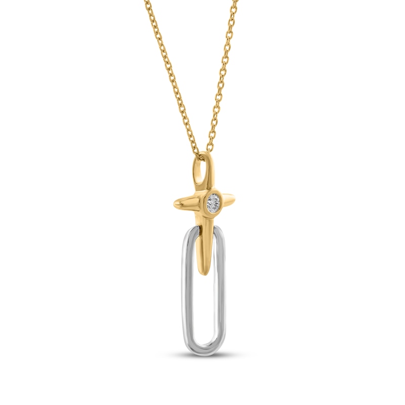 Main Image 2 of KAY Lab-Grown Diamonds Round-Cut Solitaire Cross Necklace 1/10 ct tw 10K Two-Tone Gold 18"