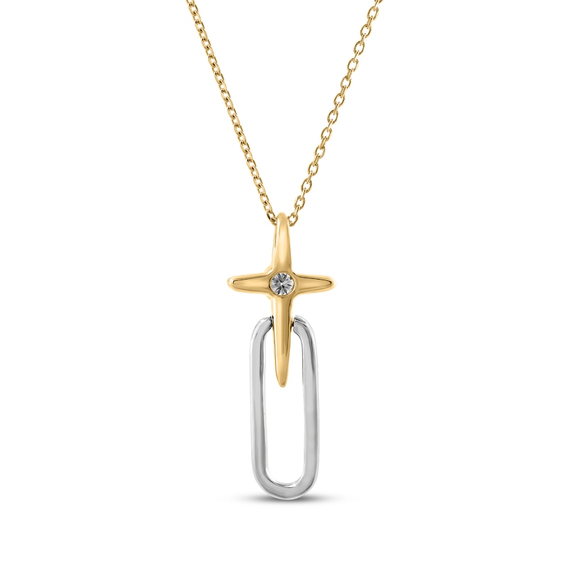 Main Image 3 of KAY Lab-Grown Diamonds Round-Cut Solitaire Cross Necklace 1/10 ct tw 10K Two-Tone Gold 18"