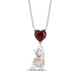 Disney Treasures Winnie the Pooh Heart-Shaped Garnet & Diamond Accent Necklace Sterling Silver & 10K Rose Gold 18"