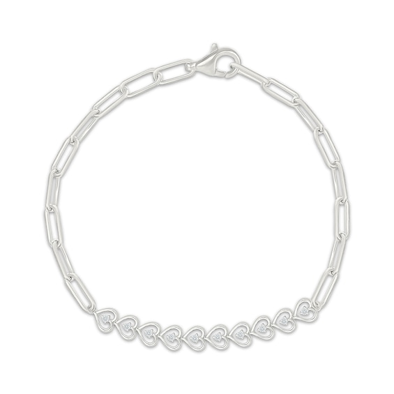 Lab-Grown Diamond Sideways Hearts Paperclip Chain Bracelet 1/4 ct tw Sterling Silver 7.5"