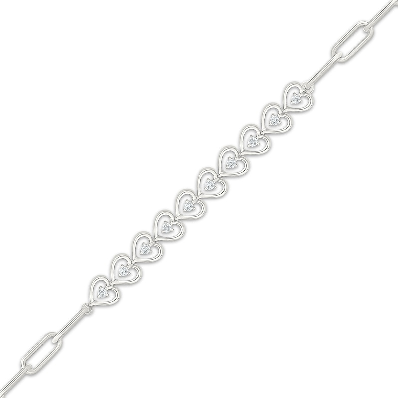 Main Image 2 of Lab-Grown Diamond Sideways Hearts Paperclip Chain Bracelet 1/4 ct tw Sterling Silver 7.5"