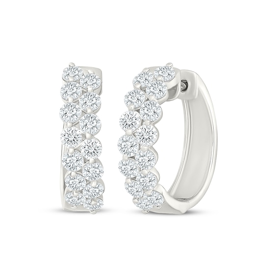KAY Lab-Grown Diamonds Staggered Two-Row Hoop Earrings 1-7/8 ct tw 10K White Gold