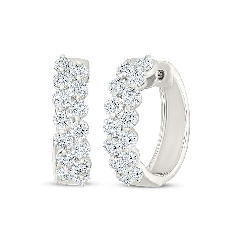 Main Image 1 of KAY Lab-Grown Diamonds Staggered Two-Row Hoop Earrings 1-7/8 ct tw 10K White Gold