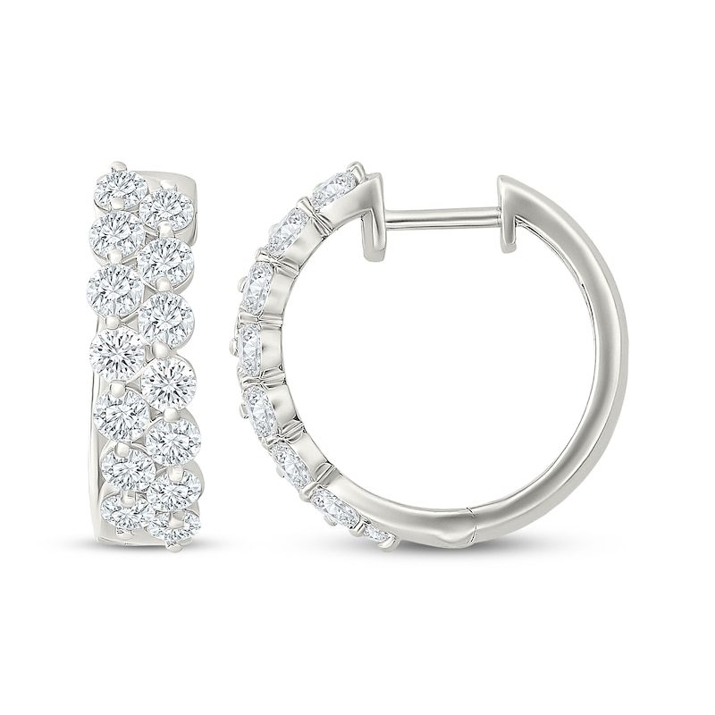 Main Image 3 of KAY Lab-Grown Diamonds Staggered Two-Row Hoop Earrings 1-7/8 ct tw 10K White Gold