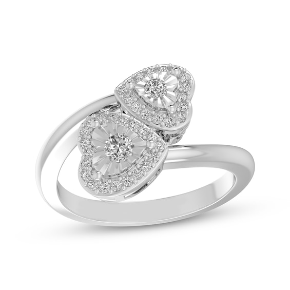 Diamond Heart Bypass Ring 1/4 ct tw Sterling Silver