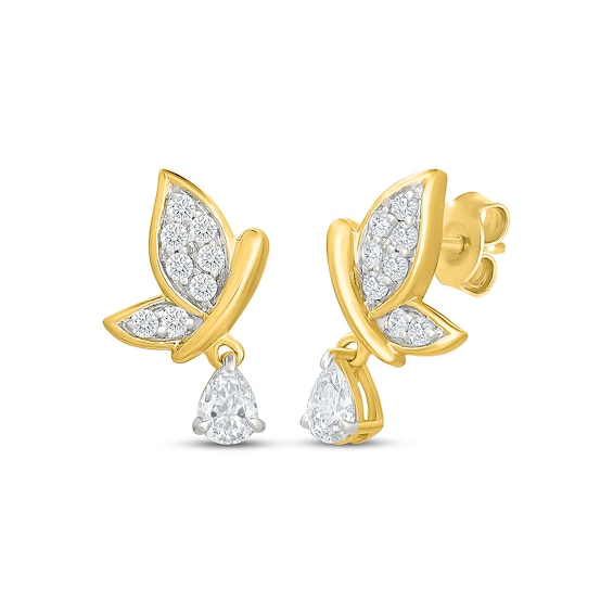 KAY Lab-Grown Diamonds Pear-Shaped & Round-Cut Butterfly Dangle Earrings 1/2 ct tw 10K Yellow Gold