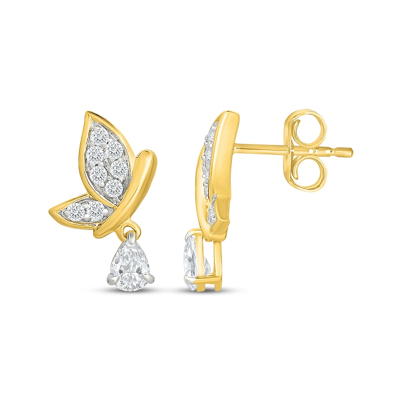 Main Image 3 of KAY Lab-Grown Diamonds Pear-Shaped & Round-Cut Butterfly Dangle Earrings 1/2 ct tw 10K Yellow Gold