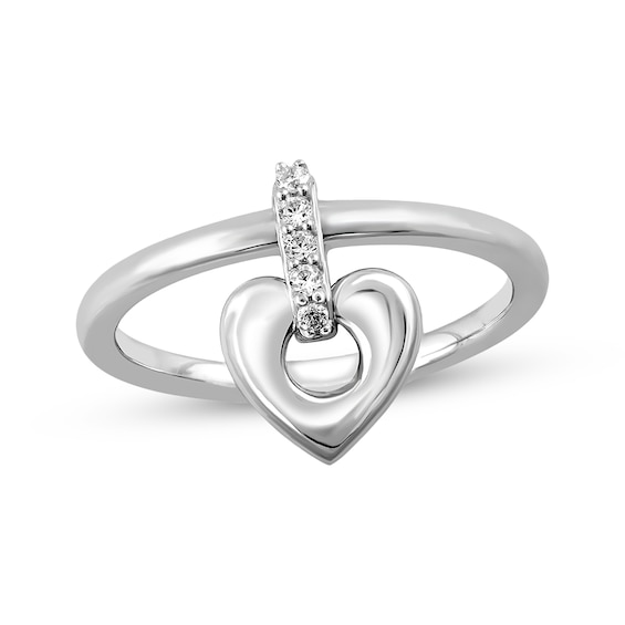 KAY Lab-Grown Diamonds Dangle Heart Charm Ring 1/20 ct tw Sterling Silver