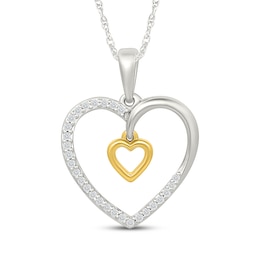 Diamond Heart Dangle Necklace 1/10 ct tw Sterling Silver & 10K Yellow Gold