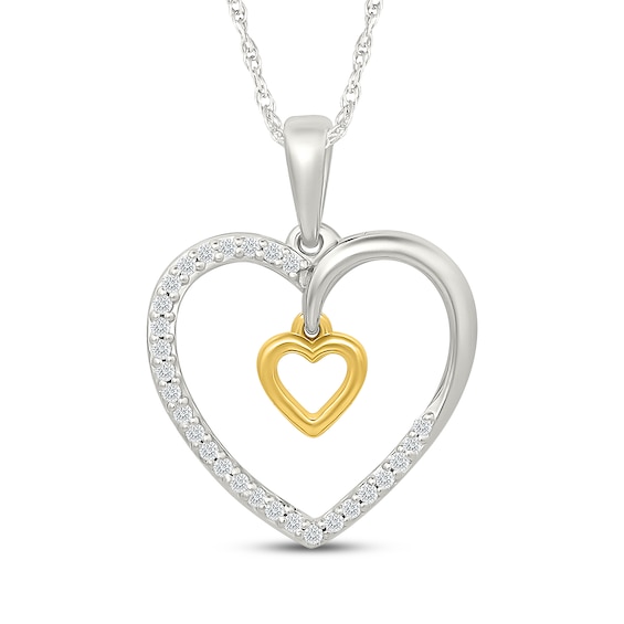 Diamond Heart Dangle Necklace 1/10 ct tw Sterling Silver & 10K Yellow Gold