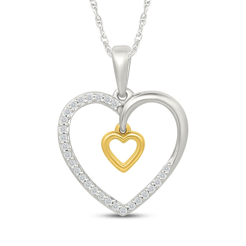 Main Image 1 of Diamond Heart Dangle Necklace 1/10 ct tw Sterling Silver & 10K Yellow Gold