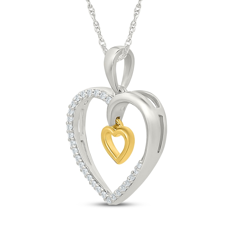 Main Image 2 of Diamond Heart Dangle Necklace 1/10 ct tw Sterling Silver & 10K Yellow Gold