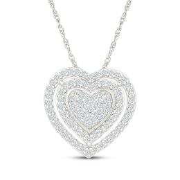 KAY Lab-Grown Diamonds Heart Multi-Stone Double Halo Necklace 3/4 ct tw Sterling Silver 18"