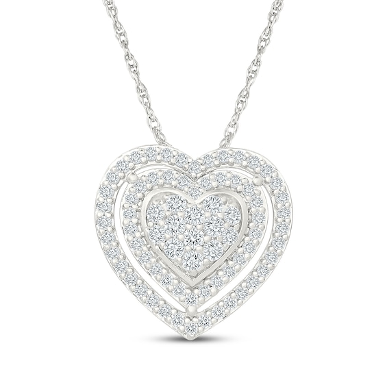KAY Lab-Grown Diamonds Heart Multi-Stone Double Halo Necklace 3/4 ct tw Sterling Silver 18"