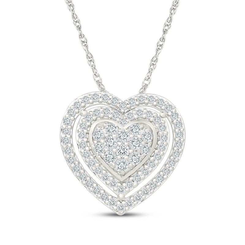 Main Image 1 of KAY Lab-Grown Diamonds Heart Multi-Stone Double Halo Necklace 3/4 ct tw Sterling Silver 18"