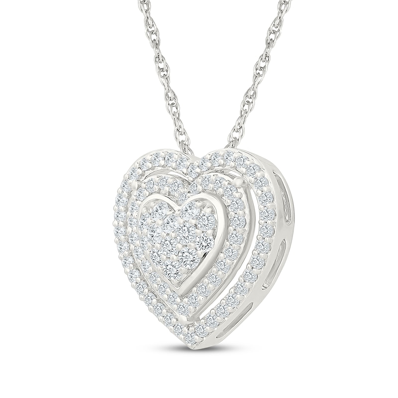 Main Image 2 of KAY Lab-Grown Diamonds Heart Multi-Stone Double Halo Necklace 3/4 ct tw Sterling Silver 18"
