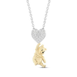 Disney Treasures Winnie the Pooh Lab-Grown Diamond Heart Drop Necklace 1/8 ct tw 24K Yellow Gold Vermeil Sterling Silver 18"