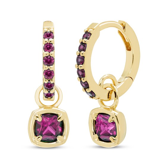 STUDIO BY KAY Cushion & Round-Cut Amethyst Hoop Drop Earrings 24K Yellow Gold Vermeil Sterling Silver