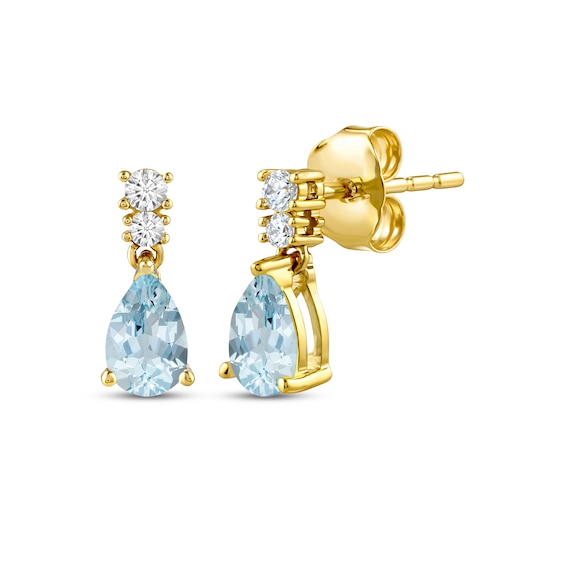 KAY Lab-Grown Diamonds Pear-Shaped Natural Aquamarine Dangle Earrings 1/10 ct tw 10K Yellow Gold