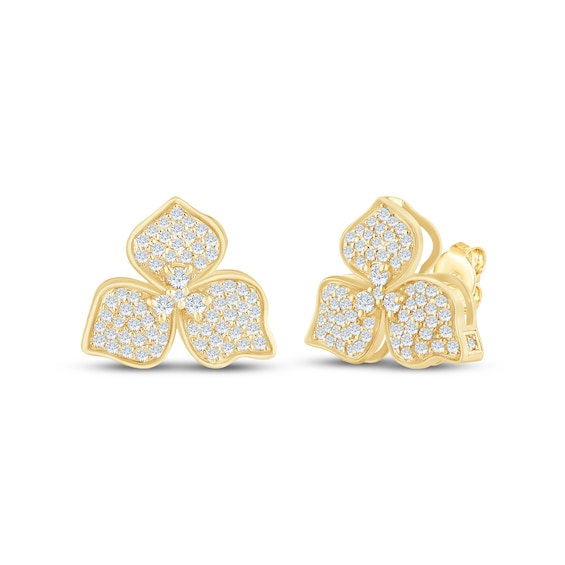 Monique Lhuillier Bliss Certified Lab-Grown Diamond Three-Petal Stud Earrings 5/8 ct tw 24K Yellow Gold Vermeil Sterling Silver