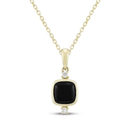 Petite Opaque Cushion-Cut Black Onyx Necklace 10K Yellow Gold 18"