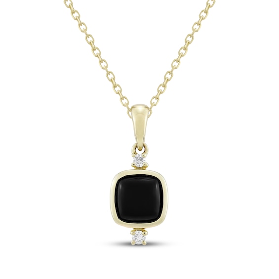 Petite Opaque Cushion-Cut Black Onyx Necklace 10K Yellow Gold 18"