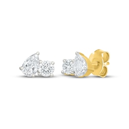KAY Lab-Grown Diamonds Toi et Moi Pear-Shaped & Round Stud Earrings 1/2 ct tw 10K Yellow Gold